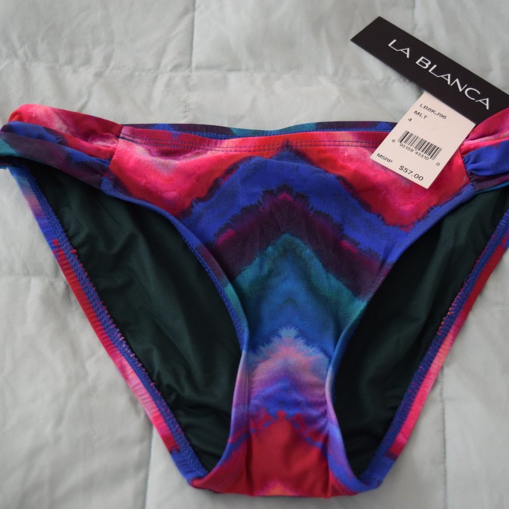 NWT La Blanca Size 4 Women's side shirred Hipster bikini swimsuit bottom